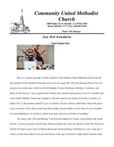 Community United Methodist Church 1480 Poplar St. ♦ Oakdale, CA[removed]Phone[removed] ♦ Fax: [removed]Pastor Ofa Haunga