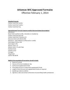 Arkansas WIC Approved Formulas Effective February 1, 2014 Standard Formula Gerber Good Start Gentle Gerber Good Start Soothe