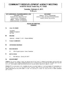 COMMUNITY REDEVELOPMENT AGENCY MEETING[removed]5th Street Dade City FL[removed]Tuesday February[removed]