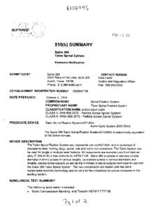 FEB-2G  510(k) SUMMARY Spine 360 Talon Spinal System Premarket Notification