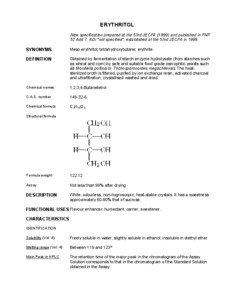 ERYTHRITOL New specification prepared at the 53rd JECFA[removed]and published in FNP 52 Add 7. ADI 