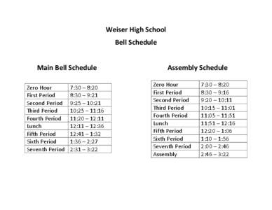 Weiser High School Bell Schedule Main Bell Schedule Zero Hour First Period