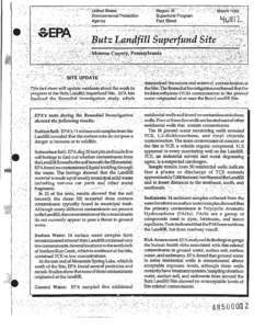 Butz landfill Superfund Site - Monroe County, Pennsylvania - Site Update - March 1992