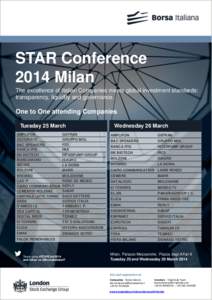 STAR Conference 2014 Milan The excellence of Italian Companies meets global investment standards: transparency, liquidity and governance.  One to One attending Companies