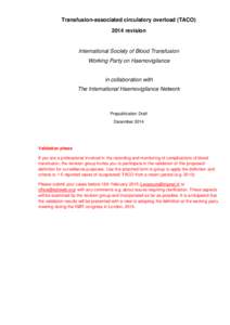 Transfusion-associated circulatory overload (TACOrevision International Society of Blood Transfusion Working Party on Haemovigilance