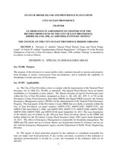 STATE OF RHODE ISLAND AND PROVIDENCE PLANTATIONS CITY OF EAST PROVIDENCE CHAPTER AN ORDINANCE IN AMENDMENT OF CHAPTER 19 OF THE REVISED ORDINANCES OF THE CITY OF EAST PROVIDENCE, RHODE ISLAND, 1998, AS AMENDED, ENTITLED 