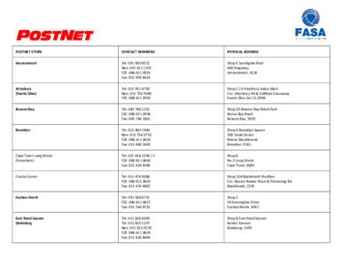 POSTNET STORE  CONTACT NUMBERS PHYSICAL ADDRESS