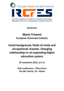 Seminario  Moris Triventi European University Institute  Social background, fields of study and