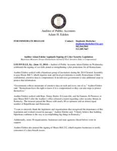 Auditor of Public Accounts Adam H. Edelen FOR IMMEDIATE RELEASE Contact: Stephenie Hoelscher [removed]