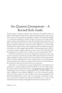 Ars Quatuor Coronatorum – A Revised Style Guide For the assistance of brethren seeking to make submissions for possible inclusion in AQC, the following Style Guide has been updated and reprinted with certain emendation