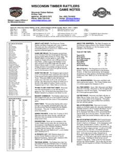 WISCONSIN TIMBER RATTLERS GAME NOTES Midwest League Affiliate of the Milwaukee Brewers