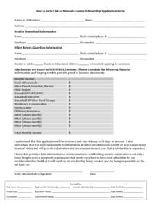 Boys & Girls Club of Missoula County Scholarship Application Form Name(s) of Members _________________________________________ Name ________________________________________________ Address _______________________________