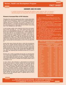 Women, Health and Development Program  FACT SHEET GENDER AND HIV/AIDS 1.4 million people are living with HIV/AIDS in Latin America, 30% are women[removed],000 people are living with HIV/AIDS in the Caribbean, 50% are wome