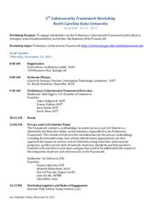 Agenda: 5th Cybersecurity Framework Workshop at North Carolina State University