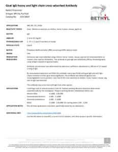 Goat IgG-heavy and light chain cross-adsorbed Antibody Rabbit Polyclonal Antigen Affinity Purified Catalog No. A50-200A