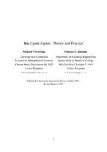 Intelligent Agents: Theory and Practice Michael Wooldridge