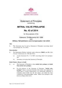 Statement of Principles concerning MITRAL VALVE PROLAPSE No. 43 of 2014 for the purposes of the