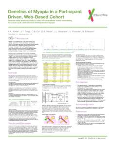 Genetics of Myopia in a Participant Driven, Web-Based Cohort! Genome-wide analysis points to roles for extracellular matrix remodeling,! the visual cycle, and neuronal development in myopia
  A.K. Kiefer1, J.Y. Tung1, C.