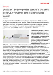 EDUCACIÓN  ¡Hasta el 1 de junio puedes postular a una beca de la OEA y eCornell para realizar estudios online! 