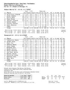 Official Basketball Box Score -- Game Totals -- Final Statistics Robert Morris vs Roosevelt[removed]:00pm at Chicago, Ill. Robert Morris 73 • 16-10, 11-7 CCAC Total 3-Ptr