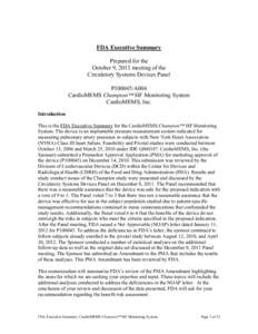 FDA Executive Summary Prepared for the October 9, 2013 meeting of the Circulatory Systems Devices Panel P100045/A004 CardioMEMS Champion™ HF Monitoring System