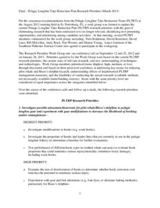 Final - Pelagic Longline Take Reduction Plan Research Priorities (March 2013)