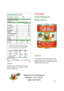 Full Red® Fully Prepared Pizza Sauce Nutrition Facts Serving Size 1/4 cup