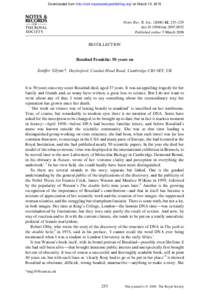 Molecular biologists / Science / Fellows of the Royal Society / Helices / X-ray crystallography / Rosalind Franklin / Maurice Wilkins / Molecular Structure of Nucleic Acids: A Structure for Deoxyribose Nucleic Acid / Francis Crick / Biology / British people / Biophysicists