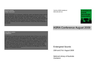 Keynote speaker William Duckworth Visit the ASRA website at www.asra.asn.au