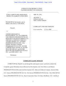 Case 2:15-cvDocument 1 FiledPage 1 of 46  UNITED STATES DISTRICT COURT EASTERN DISTRICT OF LOUISIANA  IN RE: XARELTO (RIVAROXABAN)