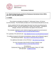 BLS Contract Collection  Title: Westmoreland County and Service Employees International Union (SEIU), AFL-CIO, Local[removed]MOA) K#: 820265