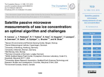 This discussion paper is/has been under review for the journal The Cryosphere (TC). Please refer to the corresponding final paper in TC if available. Discussion Paper  The Cryosphere Discuss., 9, 1269–1313, 2015