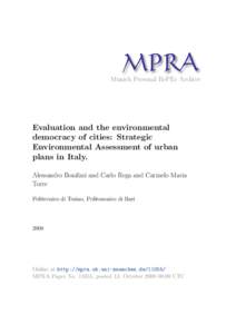 M PRA Munich Personal RePEc Archive Evaluation and the environmental democracy of cities: Strategic Environmental Assessment of urban