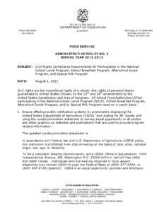 National School Lunch Act / United States Department of Agriculture / Equal opportunity / Complaint / Ethics / Inequality / Law / Anti-racism / 79th United States Congress