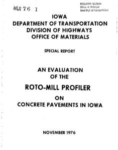 RESEARCH SECTION  Office of Materials Iowa Dept. of Transportation  MLR 76 1