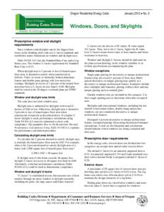 Oregon Residential Energy Code  January 2012  No. 3 Windows, Doors, and Skylights Prescriptive window and skylight