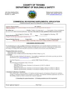 COUNTY OF TEHAMA DEPARTMENT OF BUILDING & SAFETY John Stover, Building Official nd 444 Oak St. 2 Floor Room H Red Bluff, CA[removed]