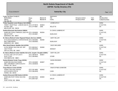 North Dakota Department of Health ASPEN: Facility Directory (FD) Sorted By: City Printed[removed]