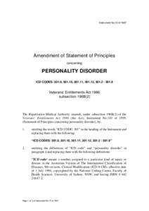 Instrument No.13 of[removed]Amendment of Statement of Principles concerning  PERSONALITY DISORDER