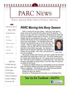 PARC NEWS Pioneer Amateur Radio Club of Fremont, Nebraska Volume 24, Issue 5  May, 2014