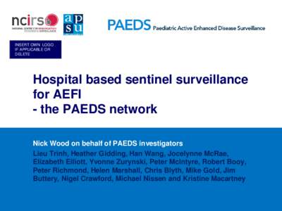INSERT OWN LOGO IF APPLICABLE OR DELETE Hospital based sentinel surveillance for AEFI