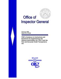 Microsoft Word - Report No[removed]FDIC’s Guidance to Institutions and Examiners for Implementing the Gramm-Leach-Bliley Act Tit