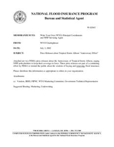 Atmospheric sciences / Hydrology / Insurance in the United States / Insurance law / National Flood Insurance Program / United States Department of Homeland Security / Flood insurance / Federal Emergency Management Agency / Joe Allbaugh / Insurance / Types of insurance / Meteorology