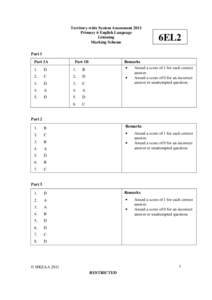 Territory-wide System Assessment 2011 Primary 6 English Language Listening Marking Scheme  6EL2