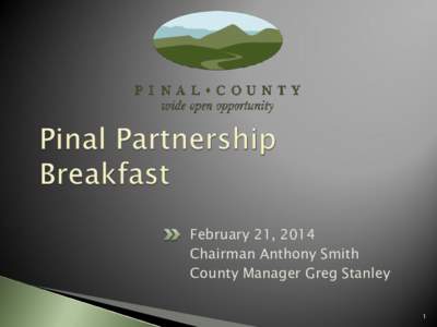 February 21, 2014 Chairman Anthony Smith County Manager Greg Stanley 1  Pinal County