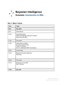 Bayesian Intelligence  Schedule: ​ Introduction to BNs     