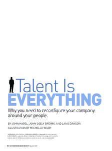 Talent Is  EVERYTHING Why you need to reconfigure your company around your people. BY JOHN HAGEL, JOHN SEELY BROWN, AND LANG DAVISON