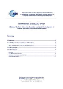 International Curriculum Option of Doctoral Studies in Networked, Embedded, and Hybrid Control Systems for Complex, Distributed and Heterogeneous Systems INTERNATIONAL CURRICULUM OPTION of Doctoral Studies in Networked, 