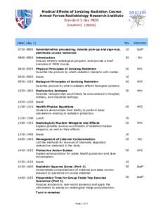 Sample agenda for the Medical Effects of Ionizing Radiation (MEIR) Course