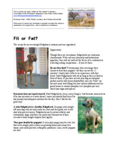 This is article has been written for the Health & Genetics Committee of the Rhodesian Ridgeback Club of the United States. www.RhodesianRidgebackHealth.org. © Denise Flaim, 2006. Photos courtesy Jens Ratsey-Woodroffe. P